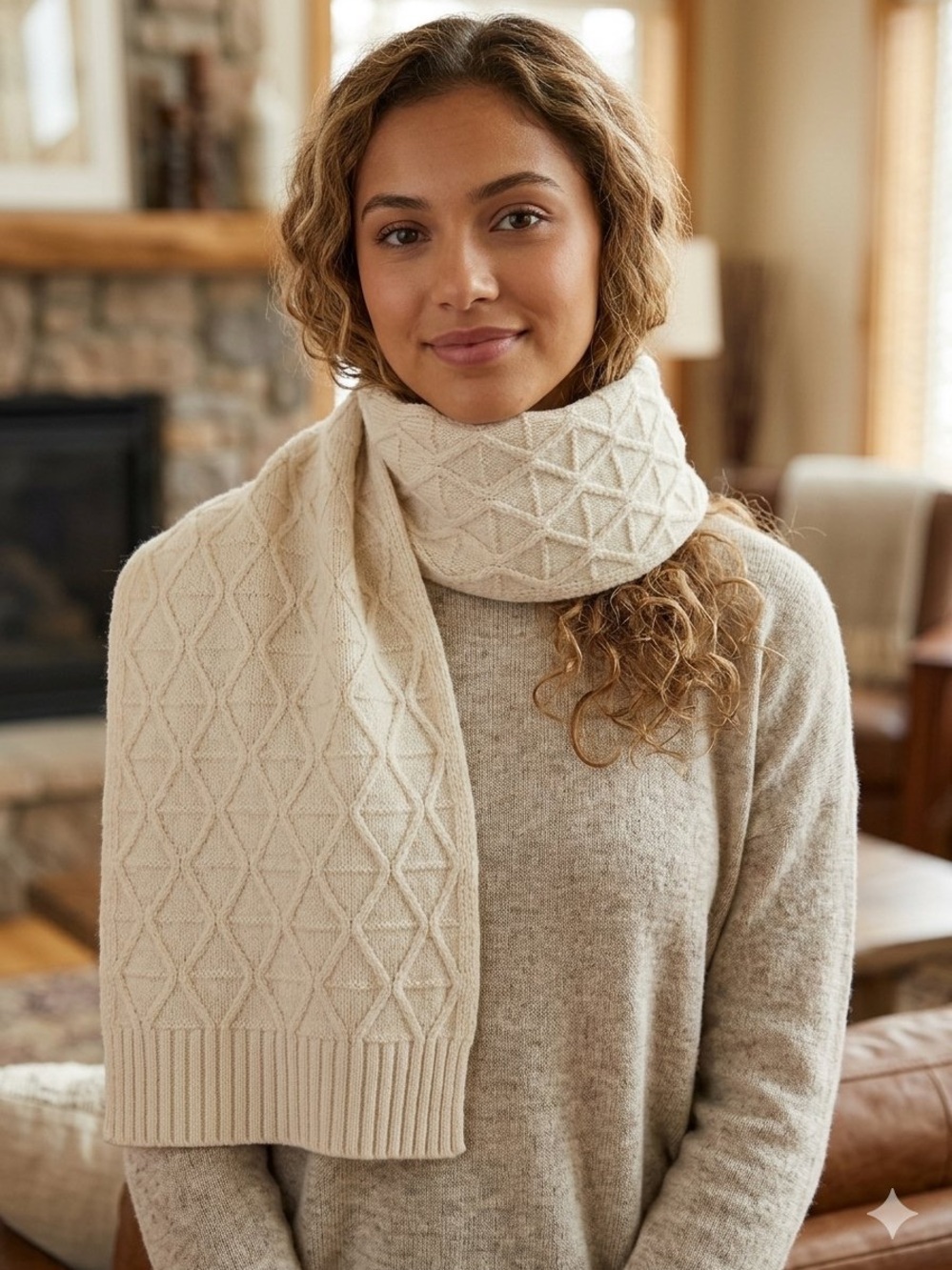Classic Cream Cable Knit Scarf Sweater